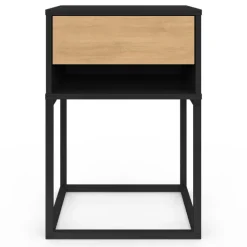 Lot de 2 tables de chevet 1 tiroir façon hêtre et 1 niche noire