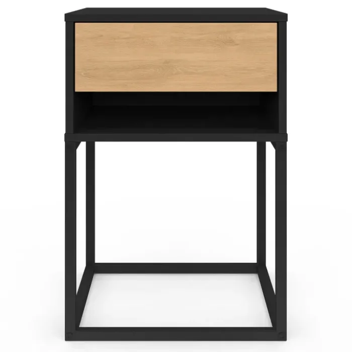 Lot de 2 tables de chevet 1 tiroir façon hêtre et 1 niche noire