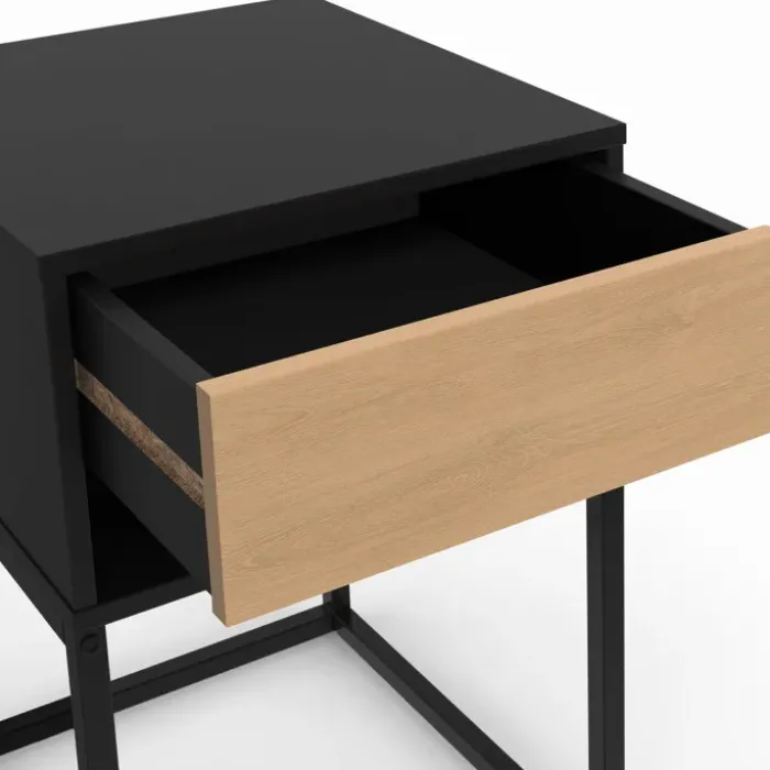 Lot de 2 tables de chevet 1 tiroir façon hêtre et 1 niche noire