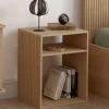 Lot de 2 tables de chevet avec rangements ouverts effet lattes et bois