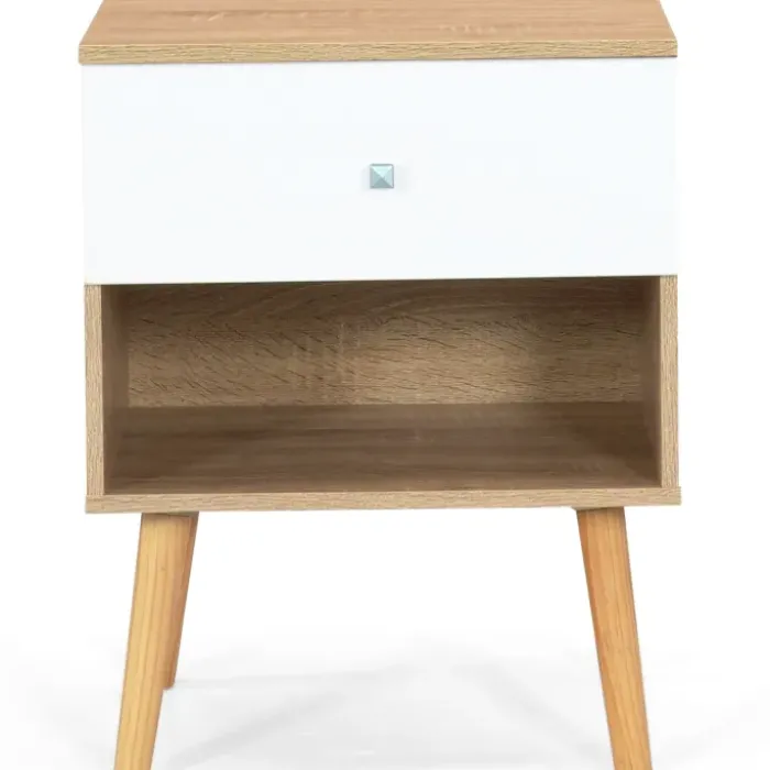 Lot de 2 tables de chevet scandinaves hêtre et blanc 1 tiroir