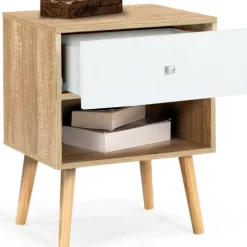 Lot de 2 tables de chevet scandinaves hêtre et blanc 1 tiroir