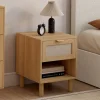 Lot de 2 tables de chevet 1 tiroir avec niche bois et effet lin