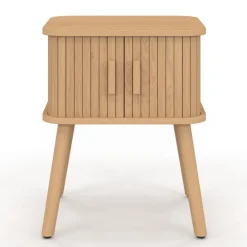 Lot de 2 tables de chevet 2 portes coulissantes lattes tasseaux bois coloris chêne