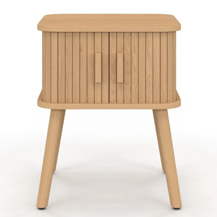 Lot de 2 tables de chevet 2 portes coulissantes lattes tasseaux bois coloris chêne
