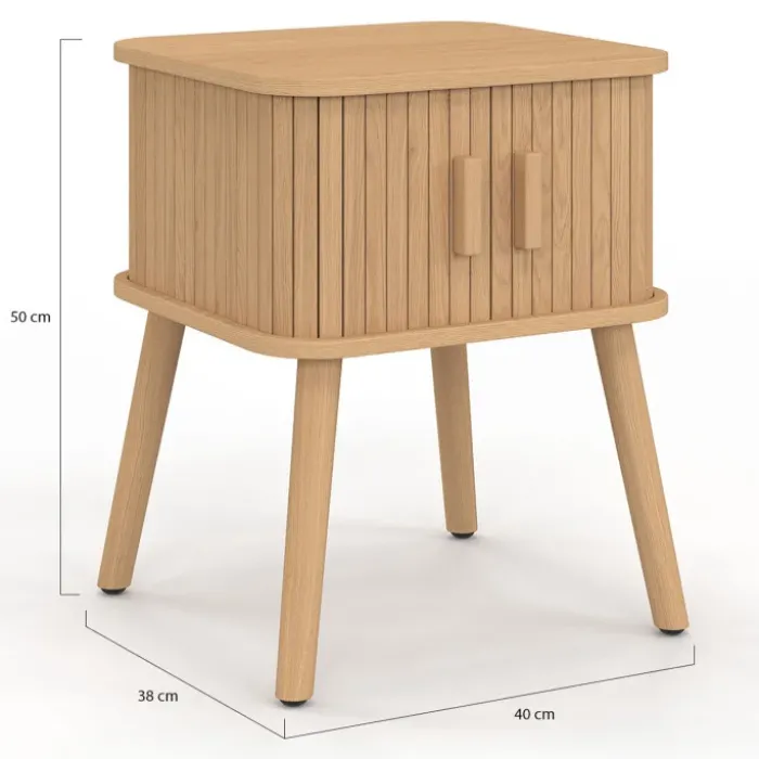 Lot de 2 tables de chevet 2 portes coulissantes lattes tasseaux bois coloris chêne