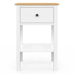Lot de 2 tables de chevet 1 tiroir et 1 tablette blanc et plateau bois