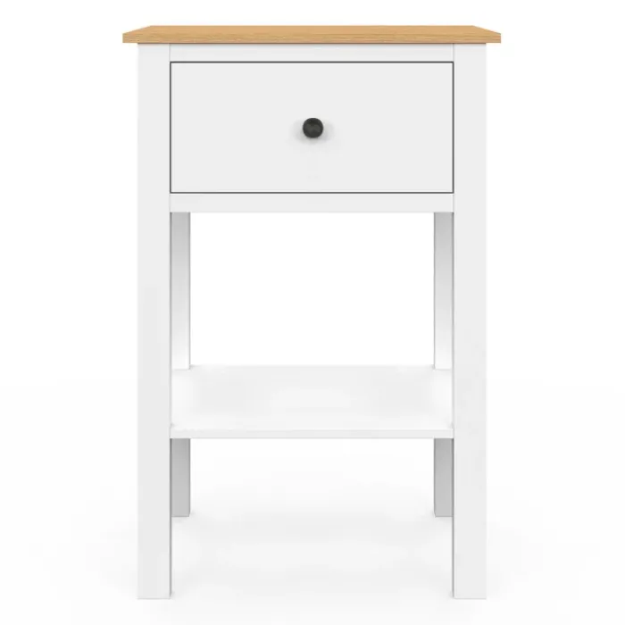 Lot de 2 tables de chevet 1 tiroir et 1 tablette blanc et plateau bois
