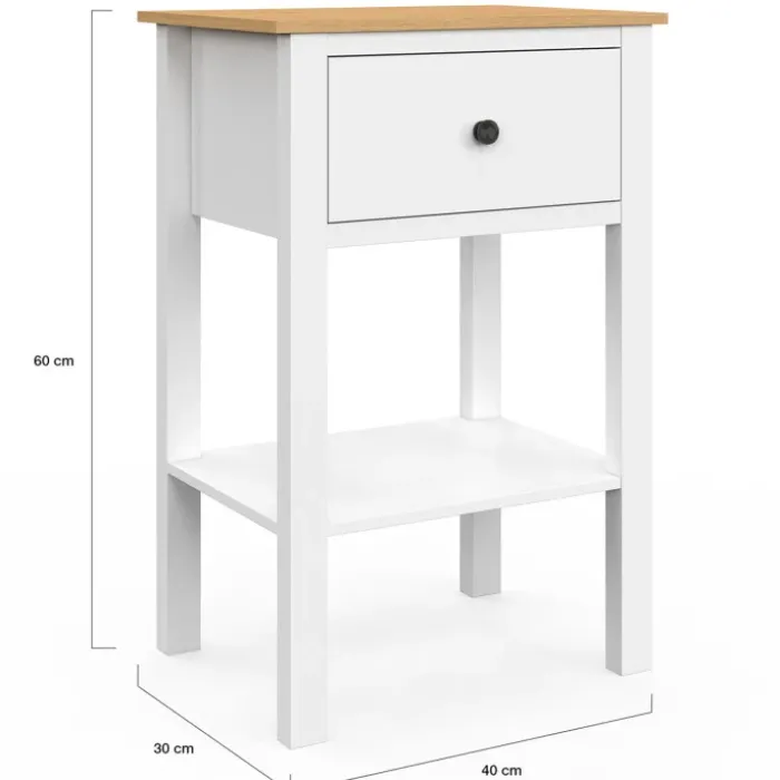 Lot de 2 tables de chevet 1 tiroir et 1 tablette blanc et plateau bois