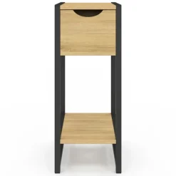 Lot de 2 tables de chevet gain de place bois et métal noir 1 tiroir 1 tablette style industriel