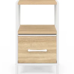 Lot de 2 tables de chevet 1 tiroir et 1 niche bois et blanc