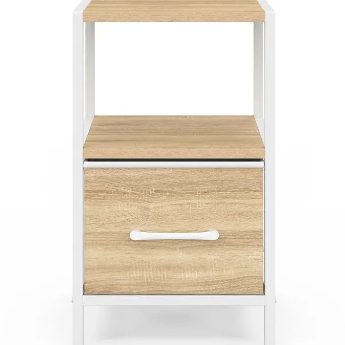 Lot de 2 tables de chevet 1 tiroir et 1 niche bois et blanc