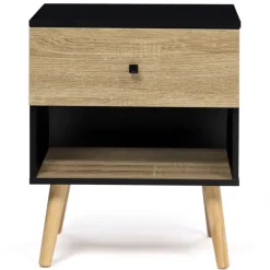 Lot de 2 tables de chevet scandinaves bois et noir 1 tiroir