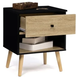 Lot de 2 tables de chevet scandinaves bois et noir 1 tiroir