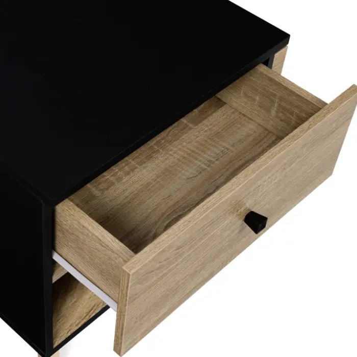 Lot de 2 tables de chevet scandinaves bois et noir 1 tiroir