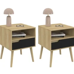 Lot de 2 tables de chevet scandinaves avec tiroir bois effet hêtre et noir