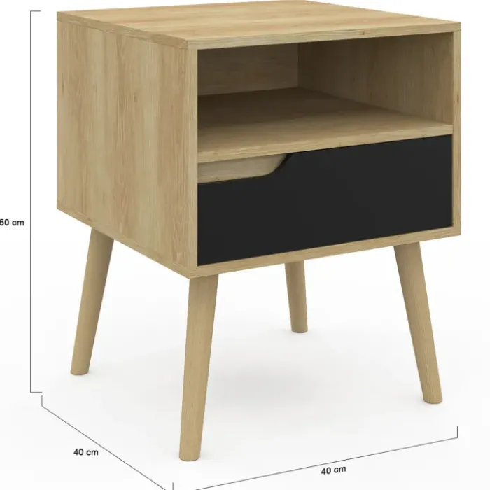 Lot de 2 tables de chevet scandinaves avec tiroir bois effet hêtre et noir