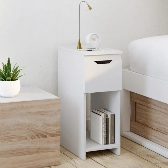 Lot de 2 tables de chevet étroites 1 tiroir avec niche blanc