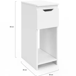 Lot de 2 tables de chevet étroites 1 tiroir avec niche blanc