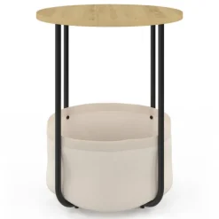 Lot de 2 tables de chevet, d'appoint, bout de canapé rondes avec panier en tissu