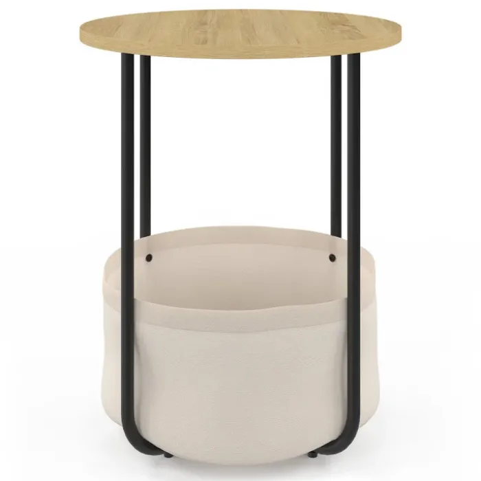 Lot de 2 tables de chevet, d'appoint, bout de canapé rondes avec panier en tissu