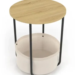 Lot de 2 tables de chevet, d'appoint, bout de canapé rondes avec panier en tissu