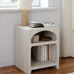 Lot de 2 tables de chevets organiques beige effet marbre 2 compartiments
