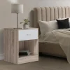 Lot de 2 tables de nuit bois façon hêtre tiroir blanc