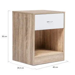Lot de 2 tables de nuit bois façon hêtre tiroir blanc