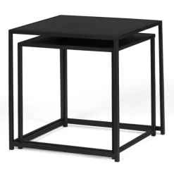 Lot de 2 tables gigognes métal noir carrées 40 cm et 45 cm