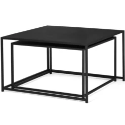 Lot de 2 tables gigognes métal noir carrées 60 cm et 70 cm