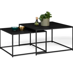 Lot de 2 tables gigognes métal noir carrées 60 cm et 70 cm