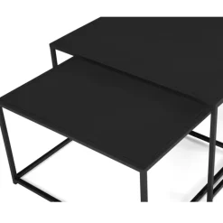 Lot de 2 tables gigognes métal noir carrées 60 cm et 70 cm