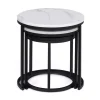 Lot de 3 tables gigognes rondes effet marbre et bois noir 35/40/45 cm