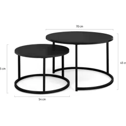Lot de 2 tables gigognes rondes métal noir 54 cm et 70 cm