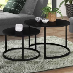 Lot de 2 tables gigognes rondes métal noir 54 cm et 70 cm
