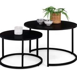 Lot de 2 tables gigognes rondes métal noir 54 cm et 70 cm