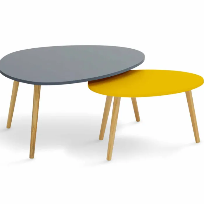 Lot de 2 tables gigognes scandinaves laquées gris et jaune