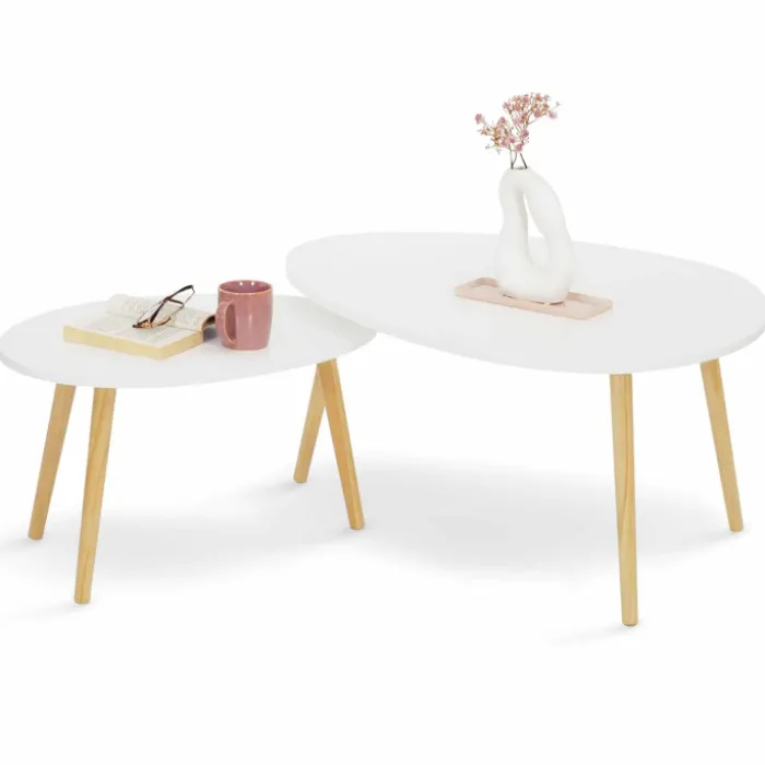 Lot de 2 tables gigognes scandinaves laquées blanc