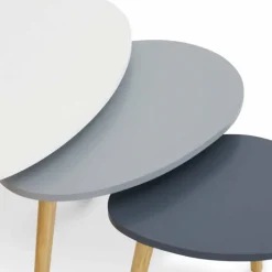 Lot de 3 tables gigognes scandinaves laquées blanc et gris