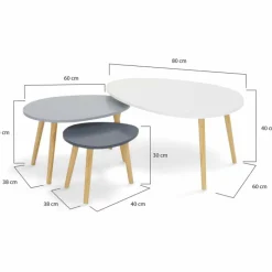 Lot de 3 tables gigognes scandinaves laquées blanc et gris