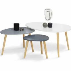 Lot de 3 tables gigognes scandinaves laquées blanc et gris