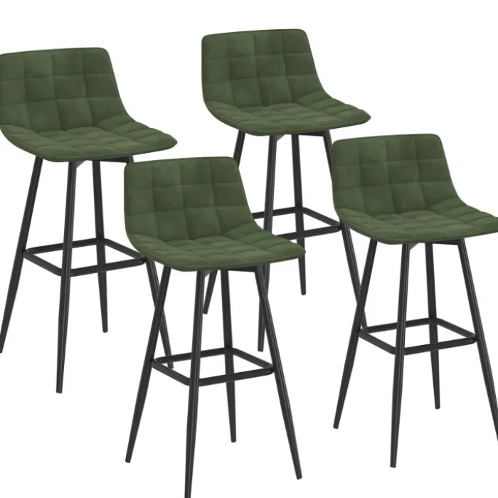 Lot de 4 tabourets de bar en velours vert