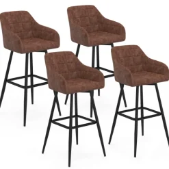 Lot de 4 tabourets de bar avec accoudoirs marron vintage