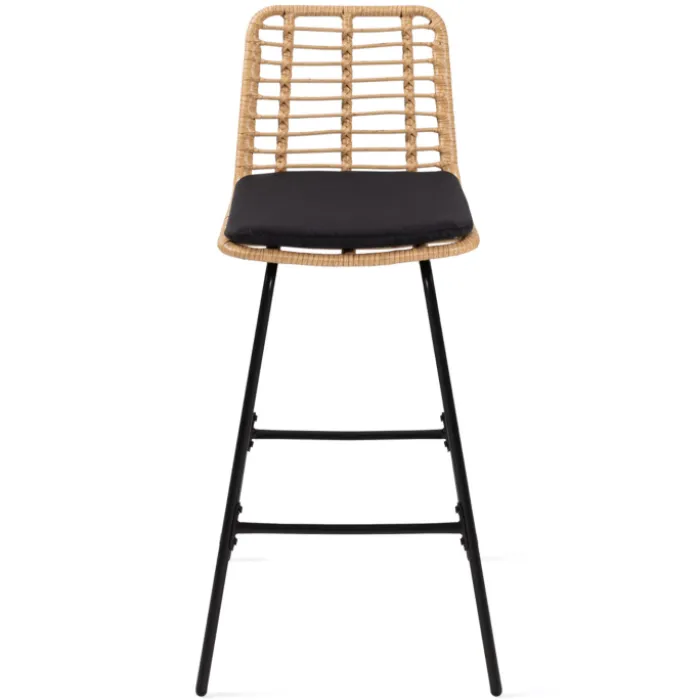 Lot de 2 tabourets de bar effet rotin pied métal noir