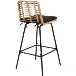 Lot de 2 tabourets de bar effet rotin pied métal noir