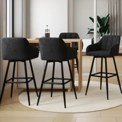Lot de 4 tabourets de bar en velours noir avec accoudoirs