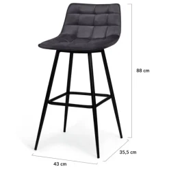 Lot de 2 tabourets de bar en velours gris foncé