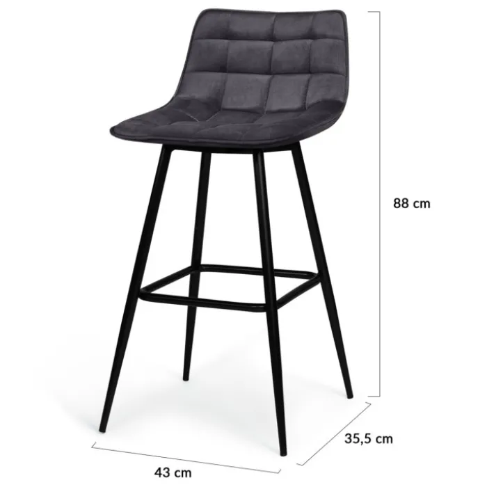Lot de 2 tabourets de bar en velours gris foncé