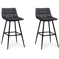 Lot de 2 tabourets de bar en velours gris foncé